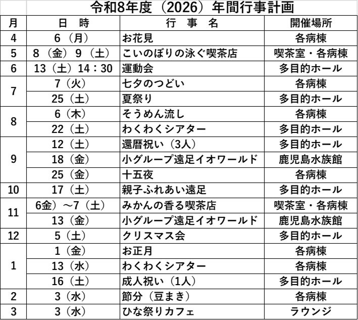 令和8年度の行事計画が出来ました。